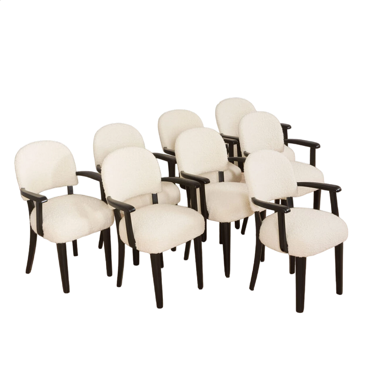 8 Sedie in legno e lana boucle di Thonet, anni '50 17