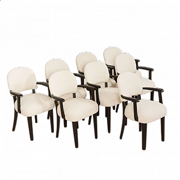 8 Sedie in legno e lana boucle di Thonet, anni '50