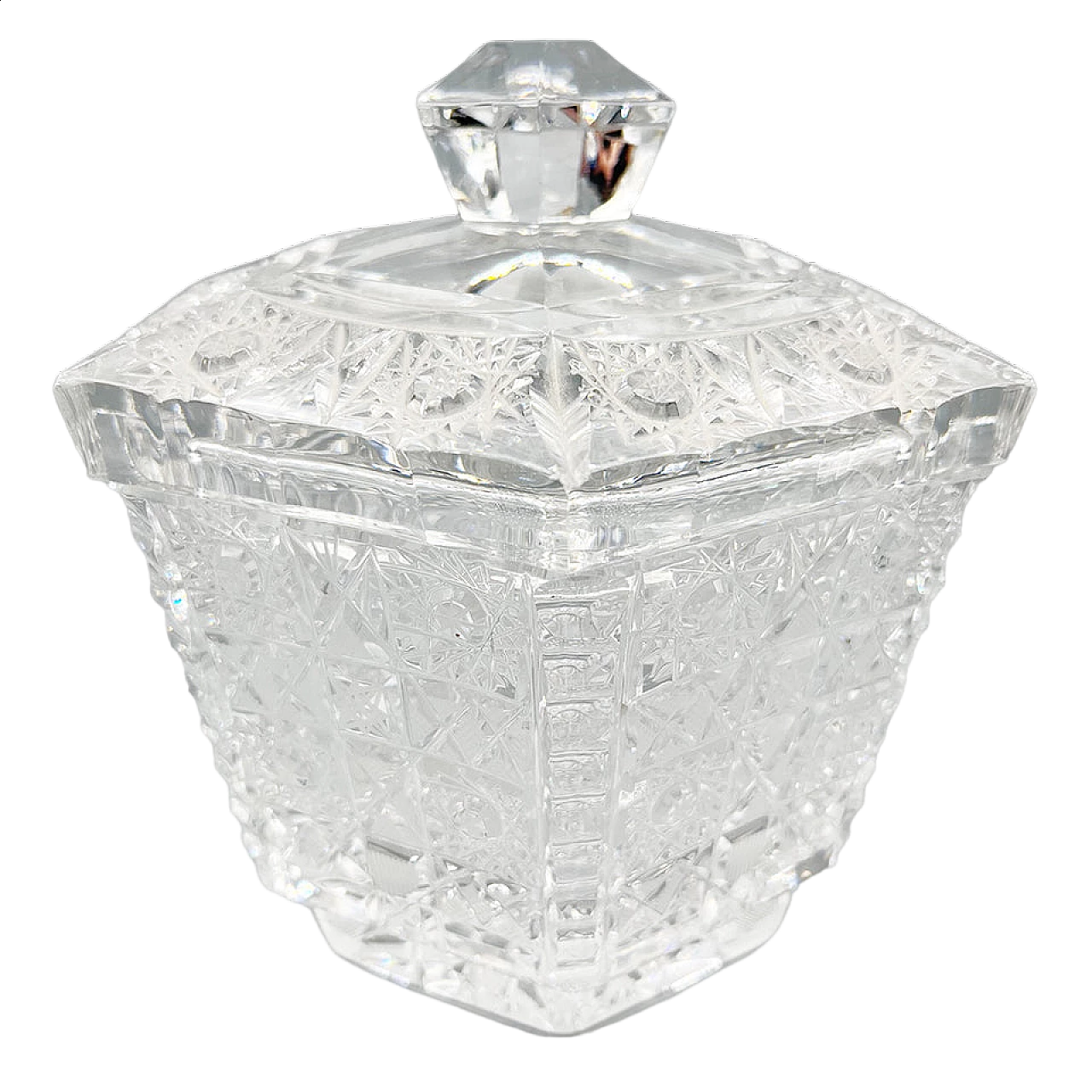 Bohemian crystal hexagonal vase with lid, early 20th century 6