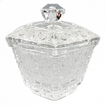 Bohemian crystal hexagonal vase with lid, early 20th century