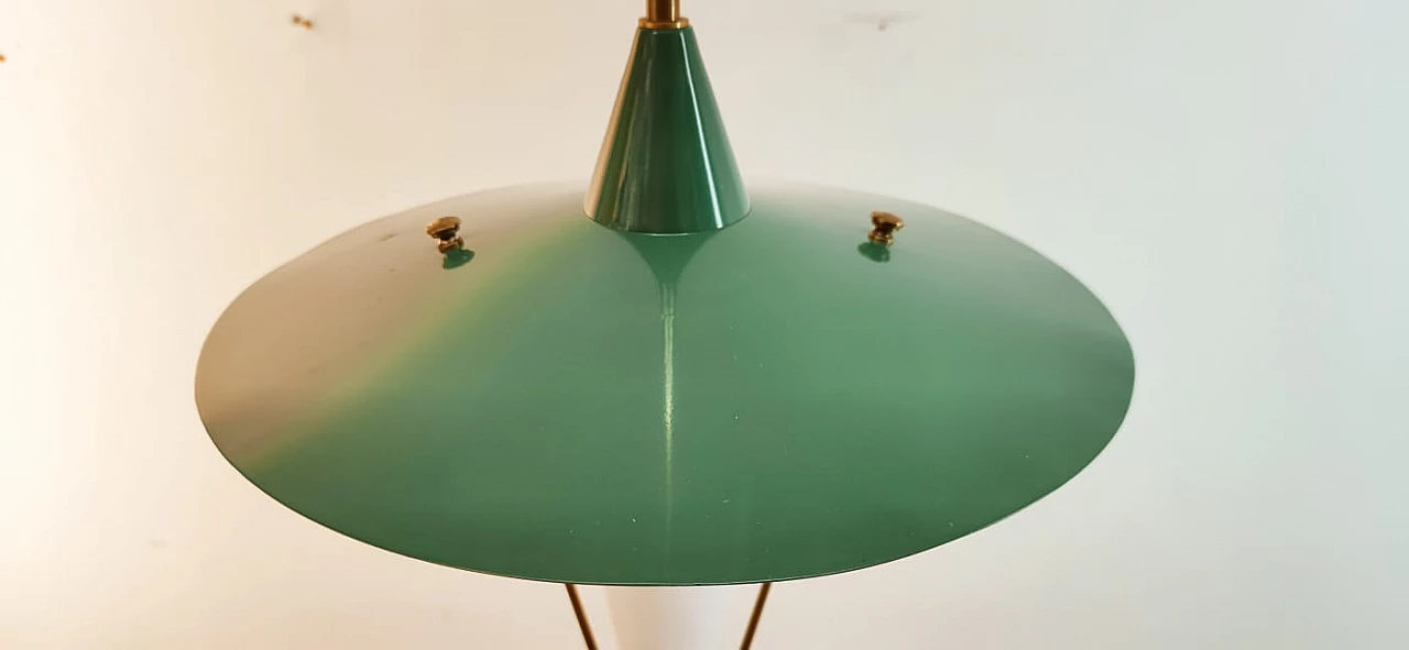 Lampadario sospeso con cupola in metallo e cono in vetro, metà '900 2