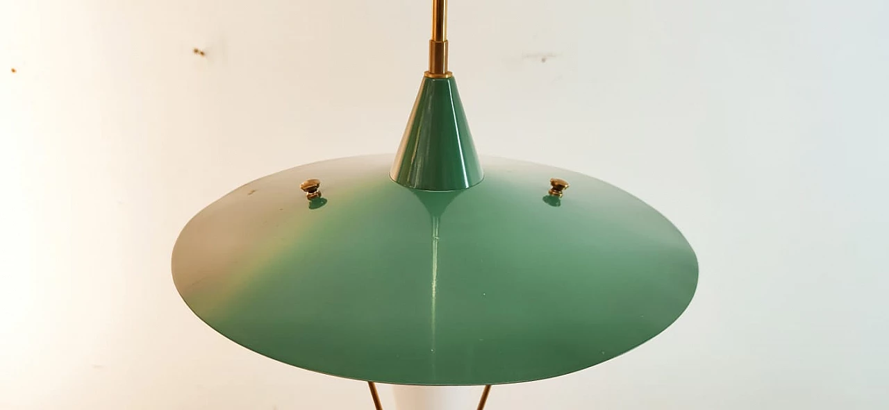 Lampadario sospeso con cupola in metallo e cono in vetro, metà '900 10