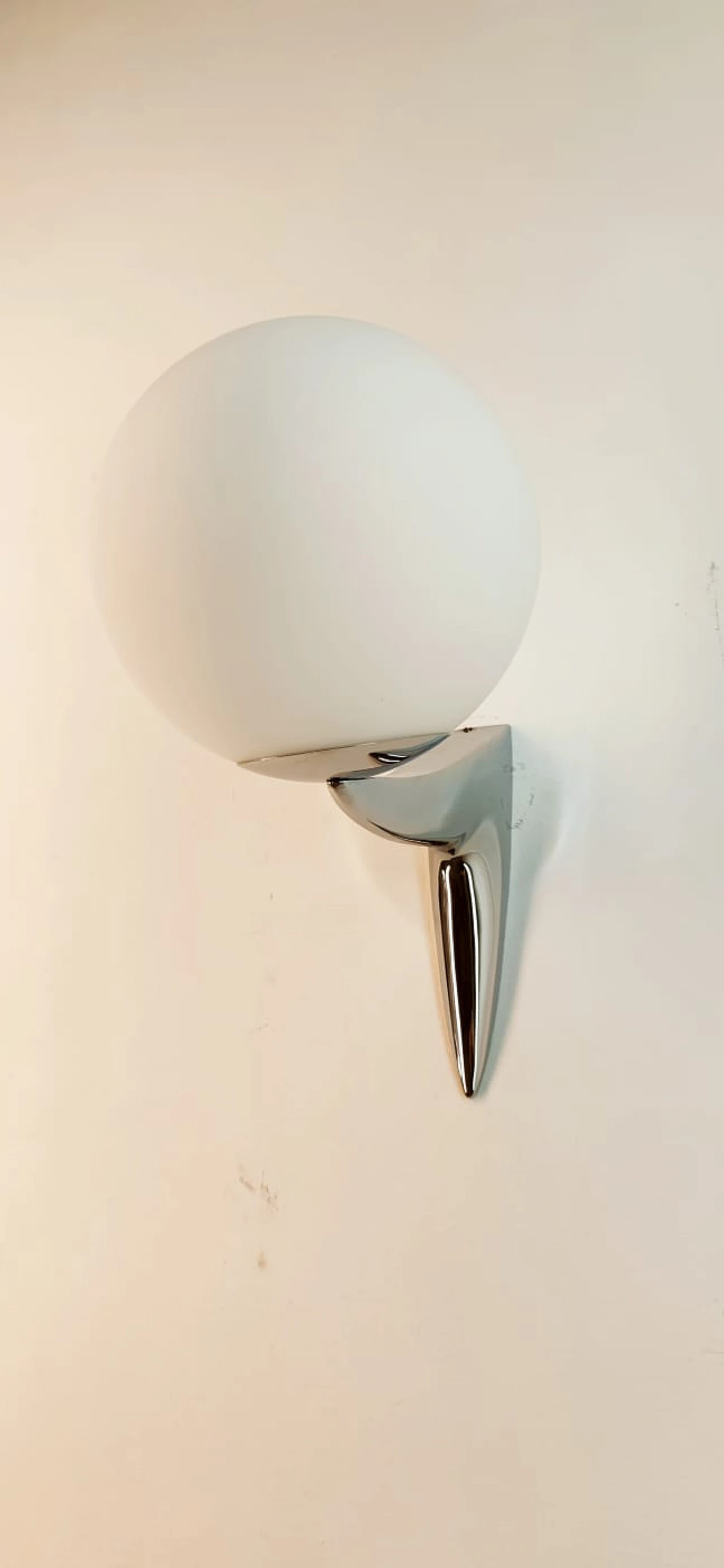 Single chrome-plated brass wall light with sphere-shaped glass, 1970s 6
