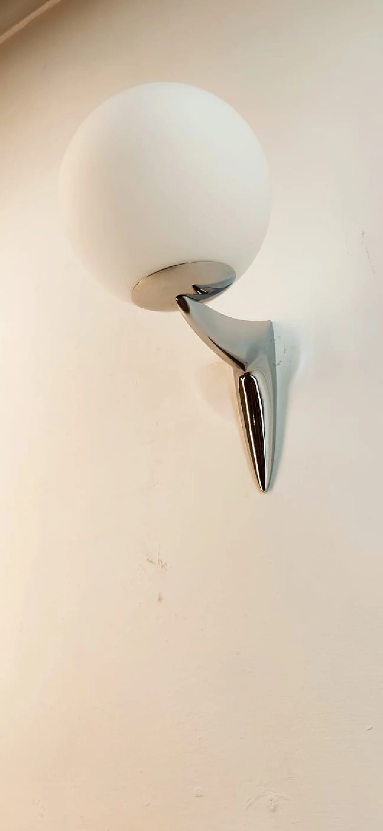 Single chrome-plated brass wall light with sphere-shaped glass, 1970s 7