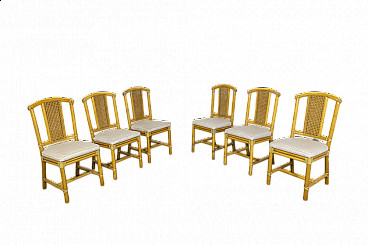 6 Wicker chairs with bamboo structure, 1970s