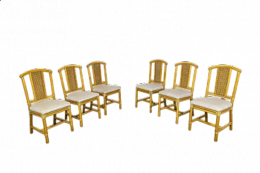 6 Wicker chairs with bamboo structure, 1970s