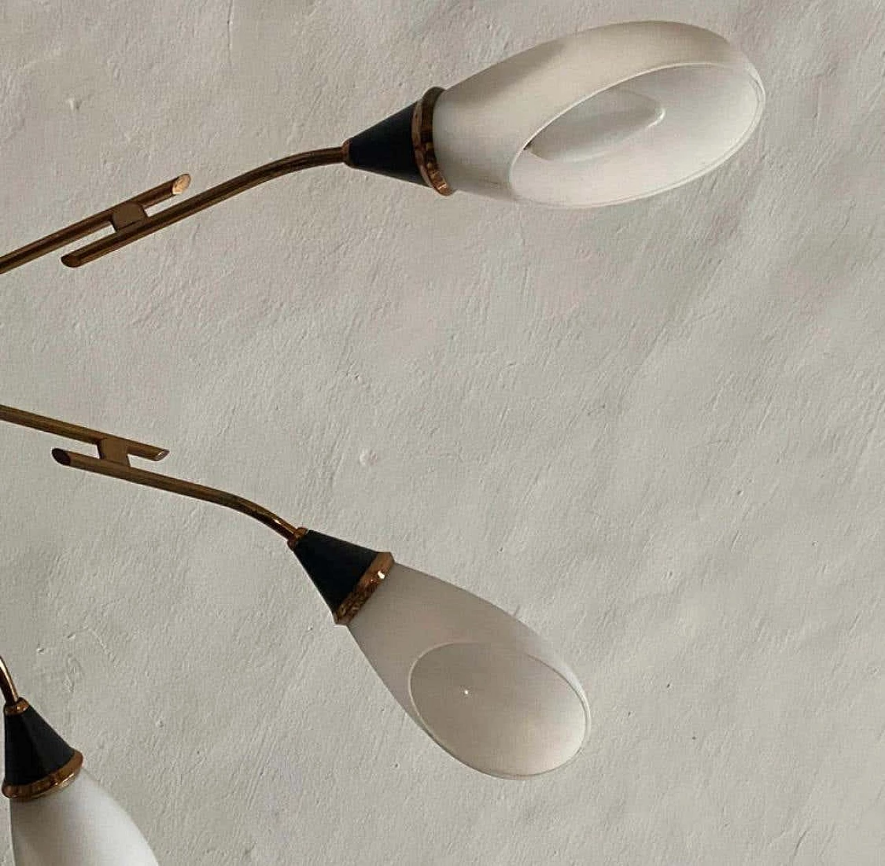 Lampadario a sei luci in ottone e vetro nello stile di Stilnovo, anni '60 8