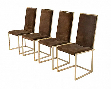 4 Chairs in gilded metal and velvet, 1970s