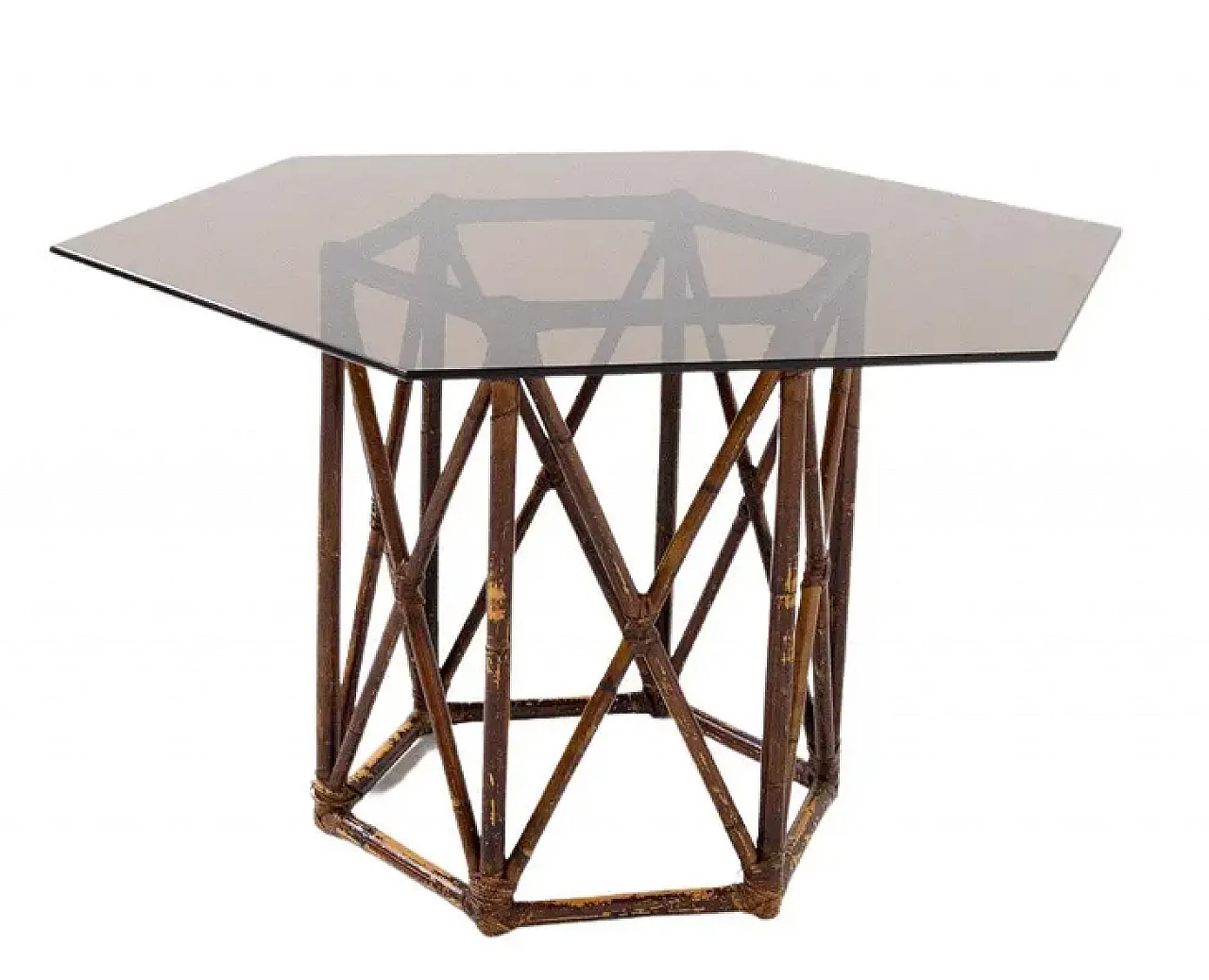 Bamboo and glass dining table by Vivai del Sud, 1970s 1