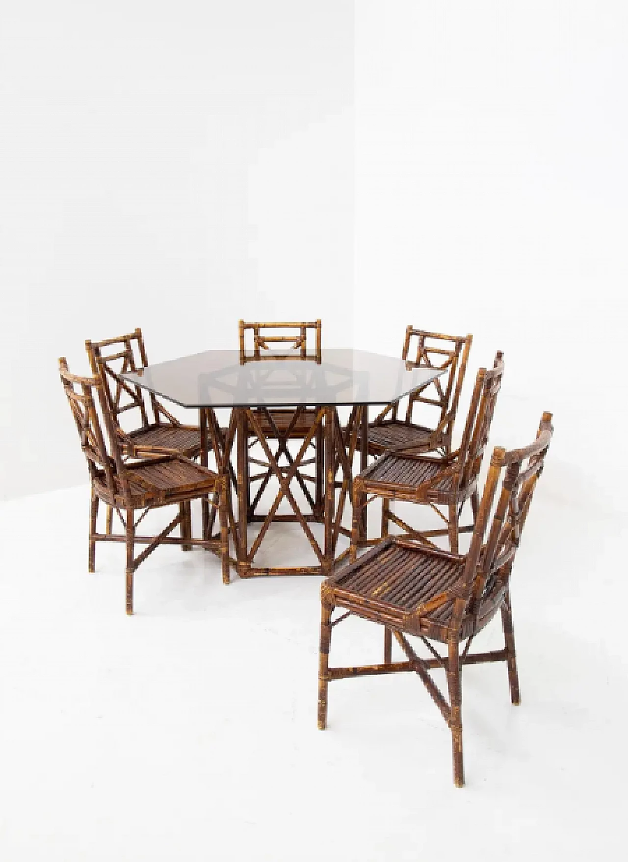 Bamboo and glass dining table by Vivai del Sud, 1970s 3