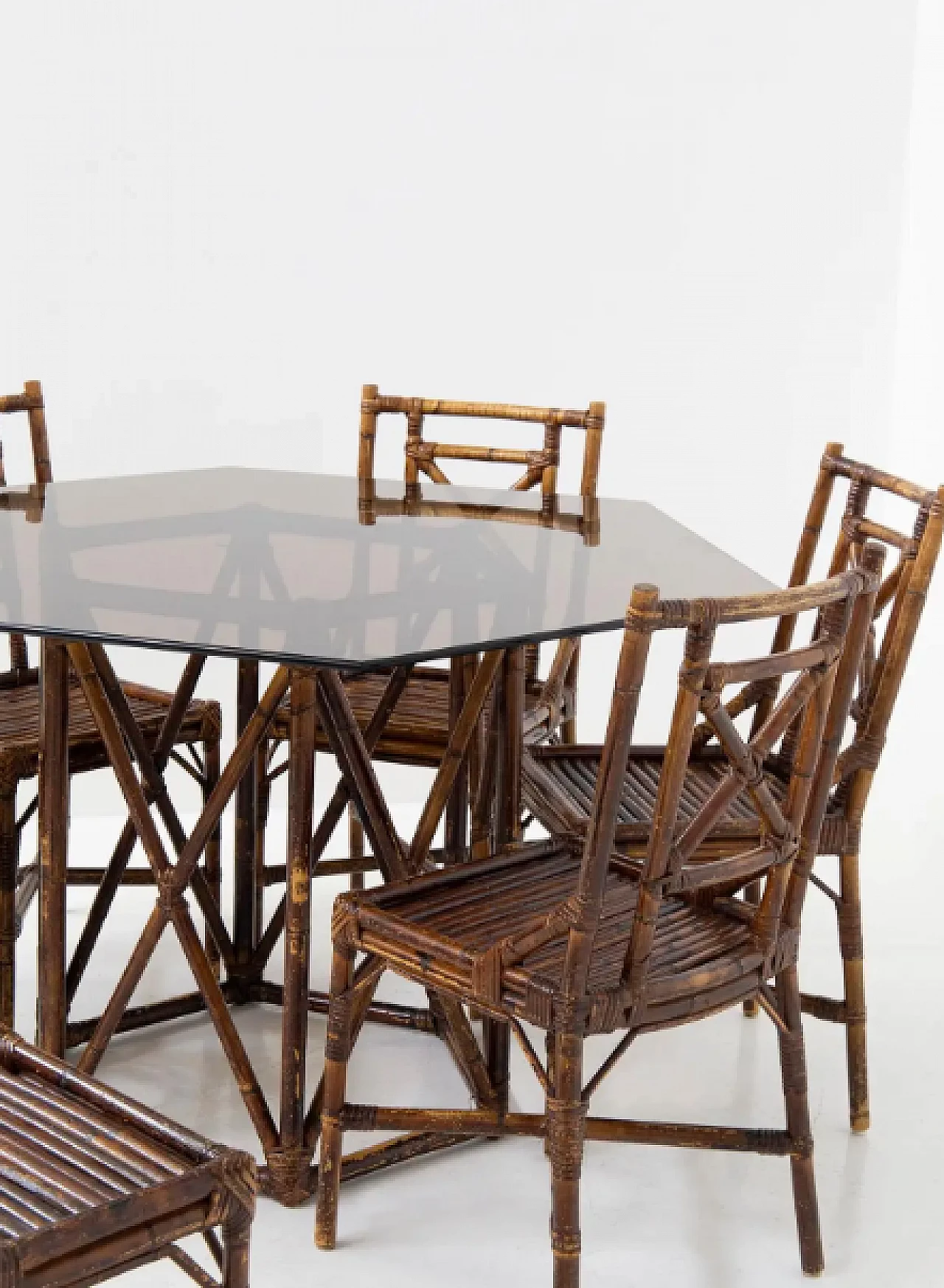 Bamboo and glass dining table by Vivai del Sud, 1970s 4