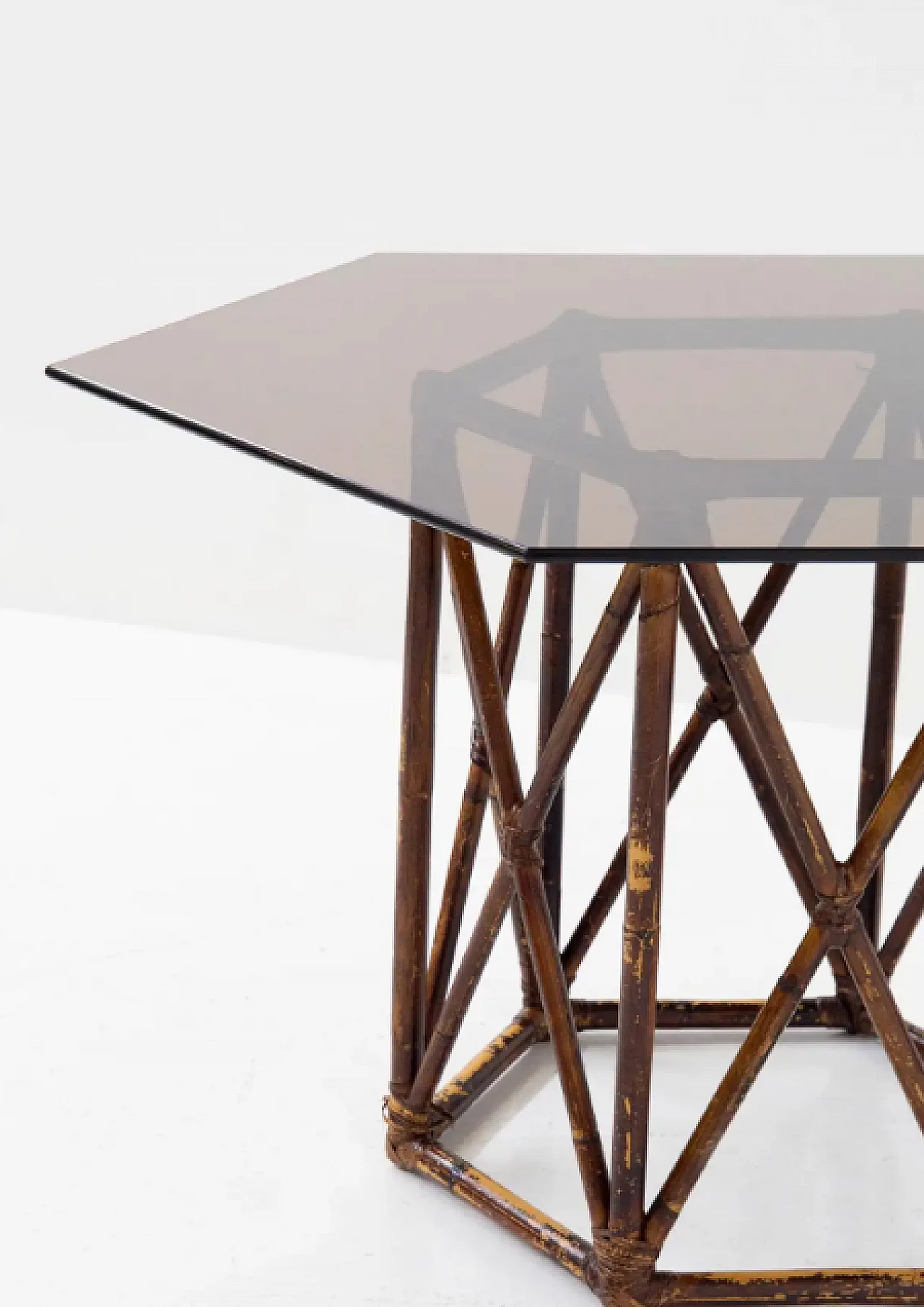 Bamboo and glass dining table by Vivai del Sud, 1970s 5