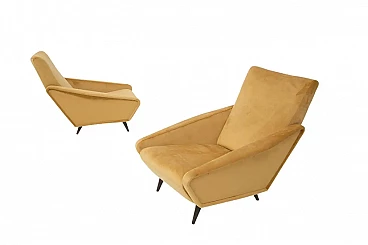 Coppia di poltrone in velluto giallo di Gio Ponti per Distex, anni '50