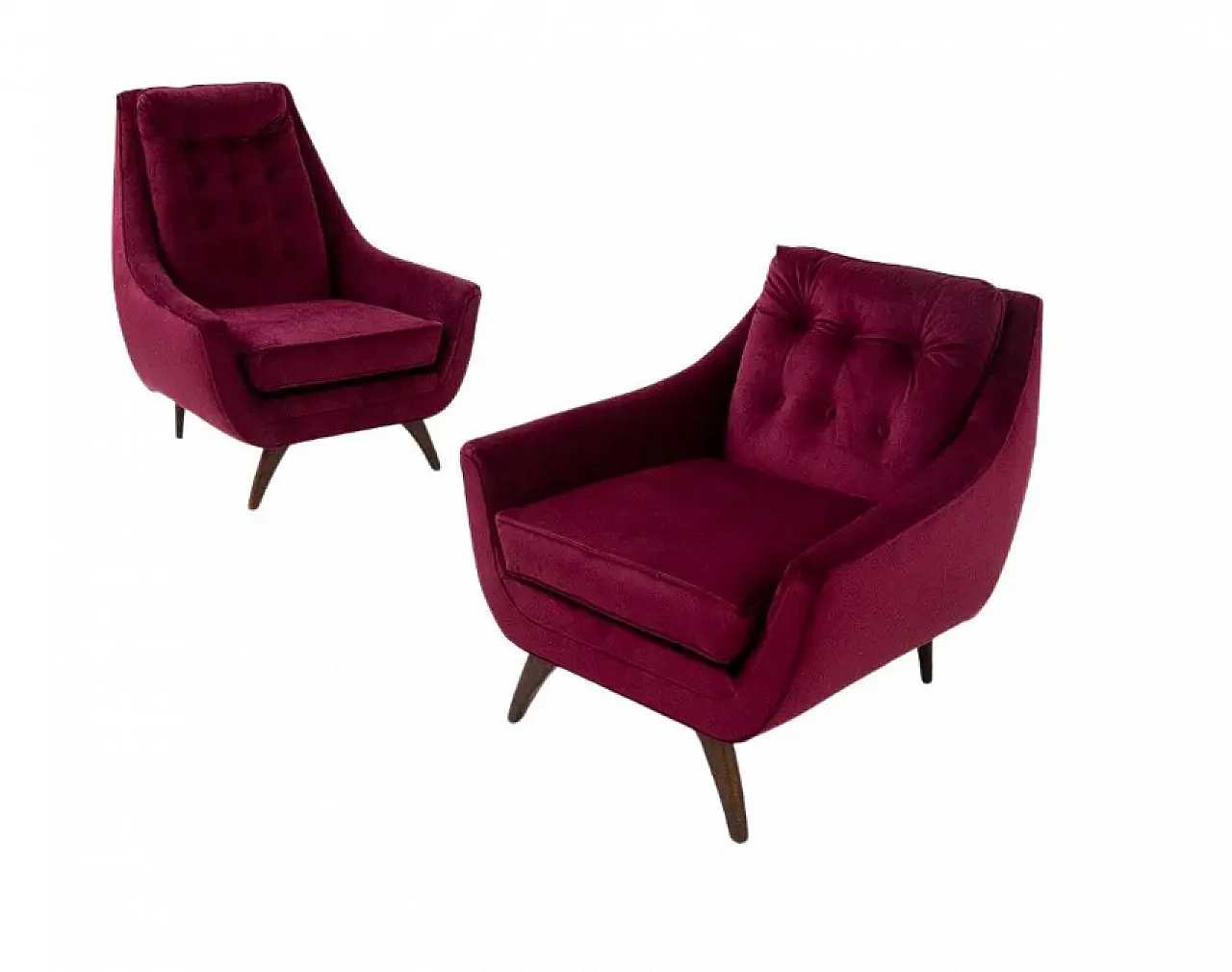 Pair of purple velvet His and Hers armchairs by Adrian Pearsall, 1950s 1