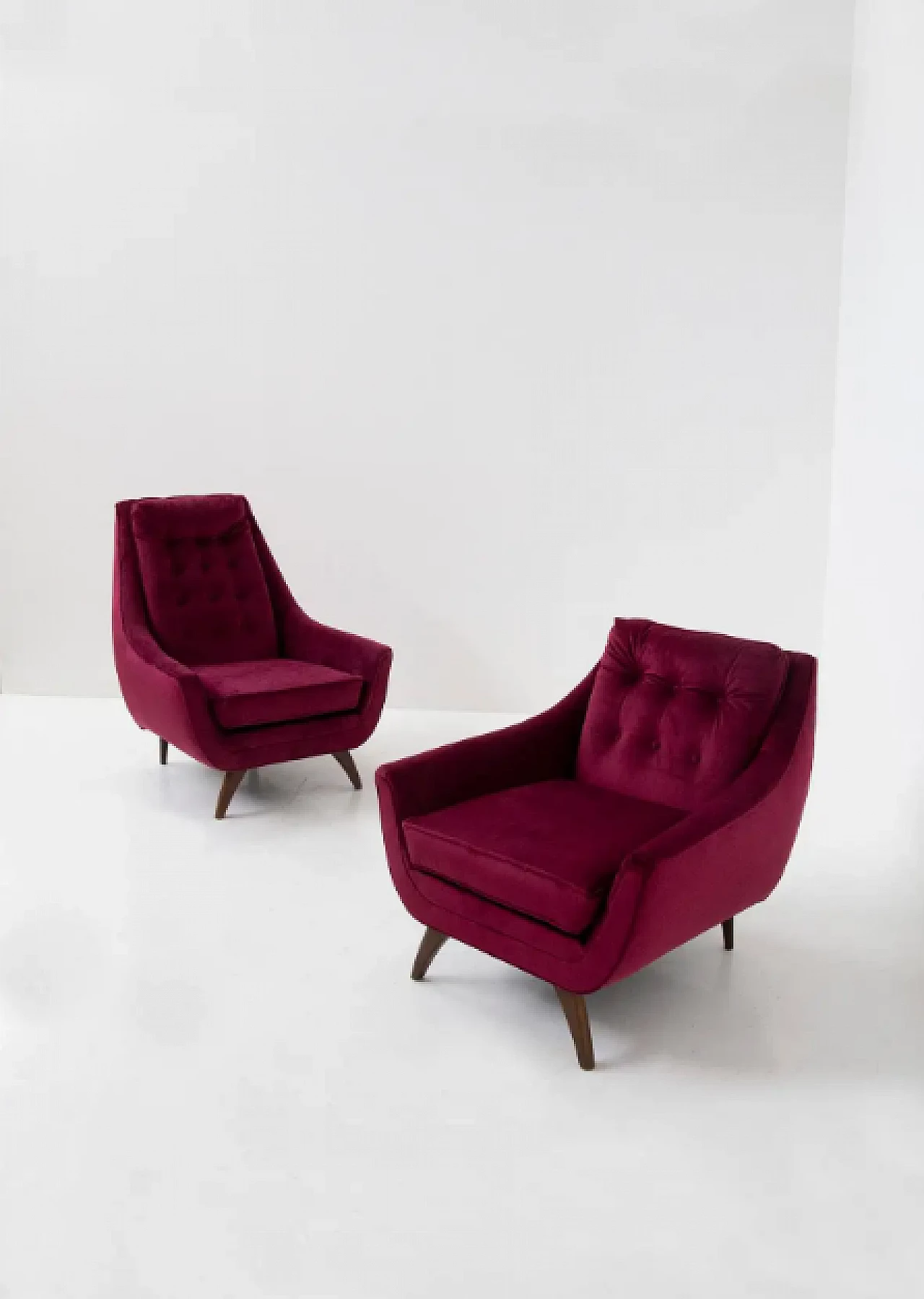 Pair of purple velvet His and Hers armchairs by Adrian Pearsall, 1950s 2