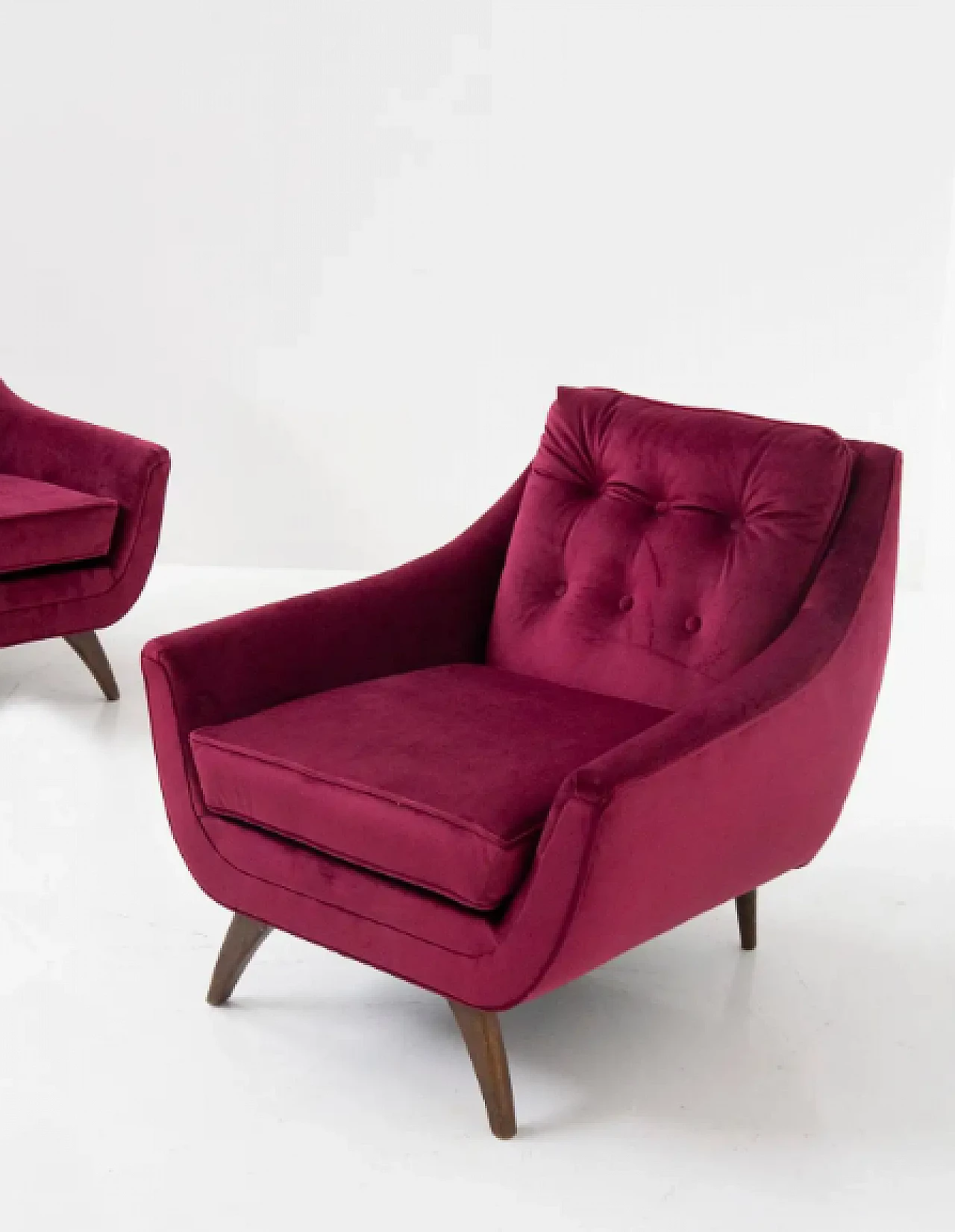 Pair of purple velvet His and Hers armchairs by Adrian Pearsall, 1950s 5