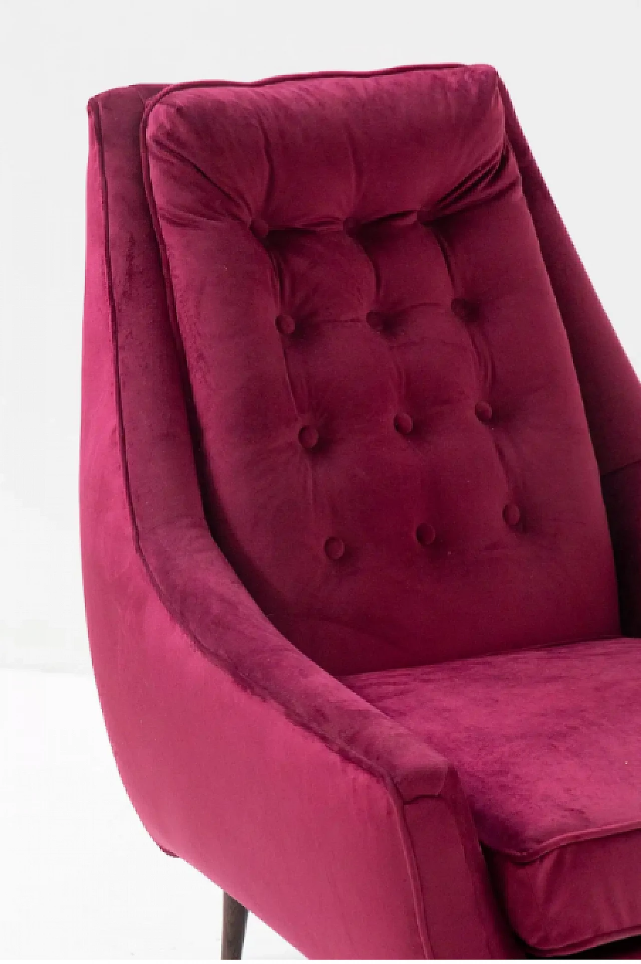 Pair of purple velvet His and Hers armchairs by Adrian Pearsall, 1950s 6