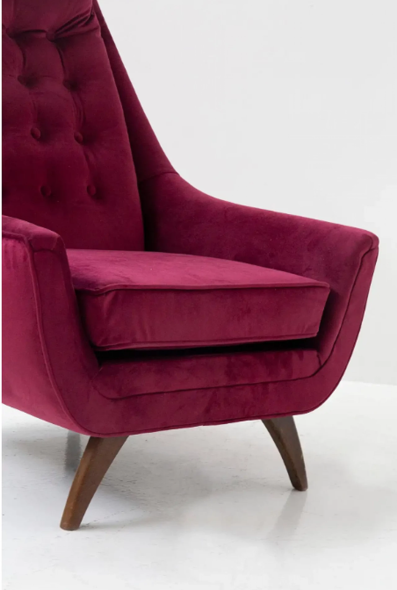 Pair of purple velvet His and Hers armchairs by Adrian Pearsall, 1950s 7