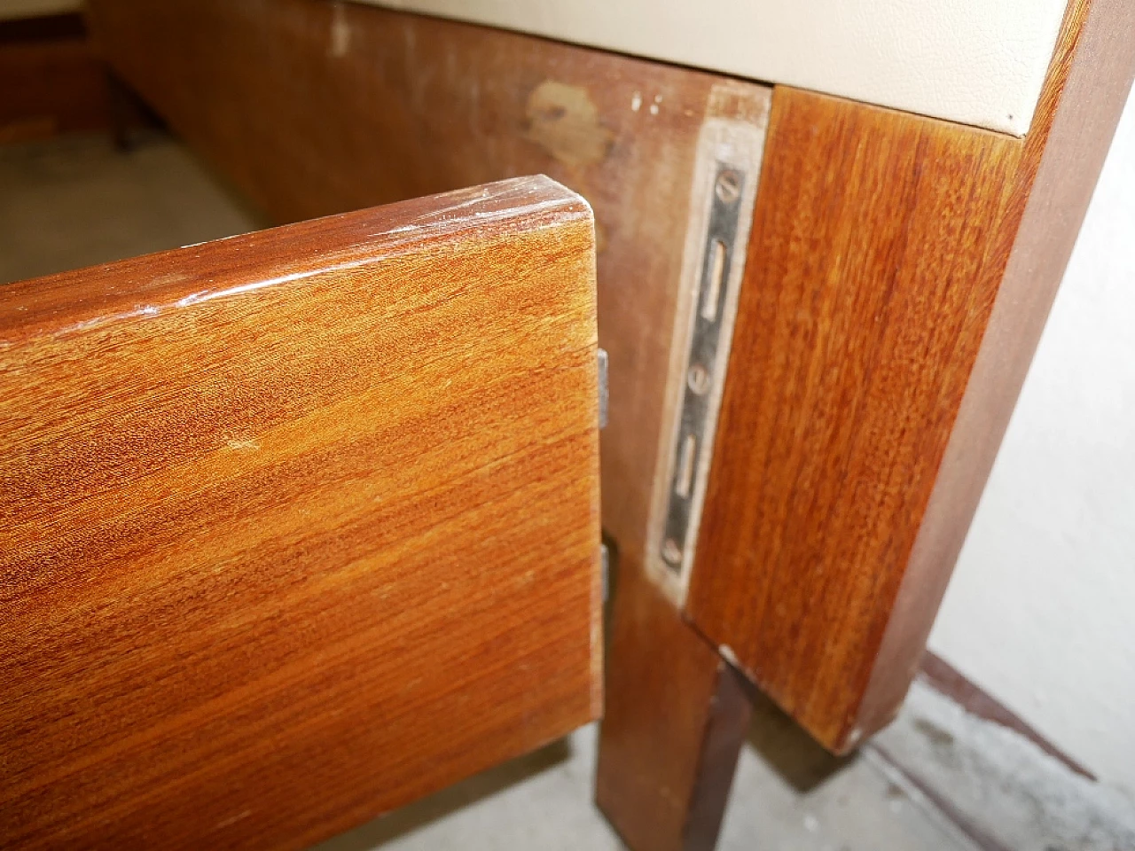 Double bed in teak veneer with leatherette headboard, 1960s 7