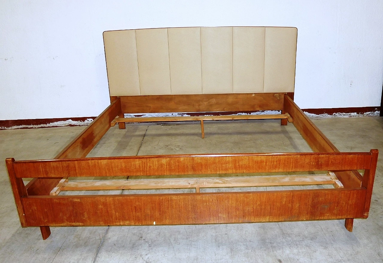 Double bed in teak veneer with leatherette headboard, 1960s 12