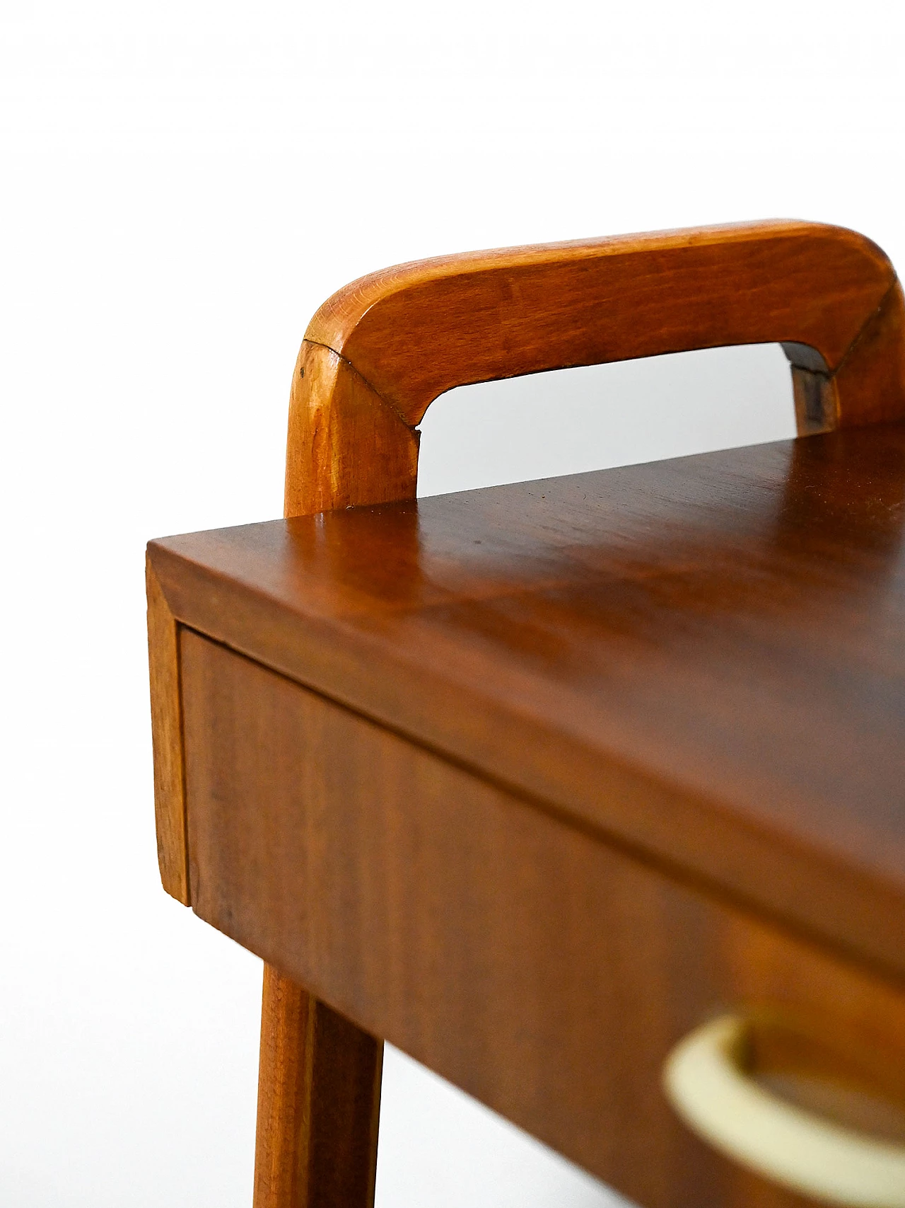 Mahogany bedside table with U-shaped legs and magazine rack, 1950s 5