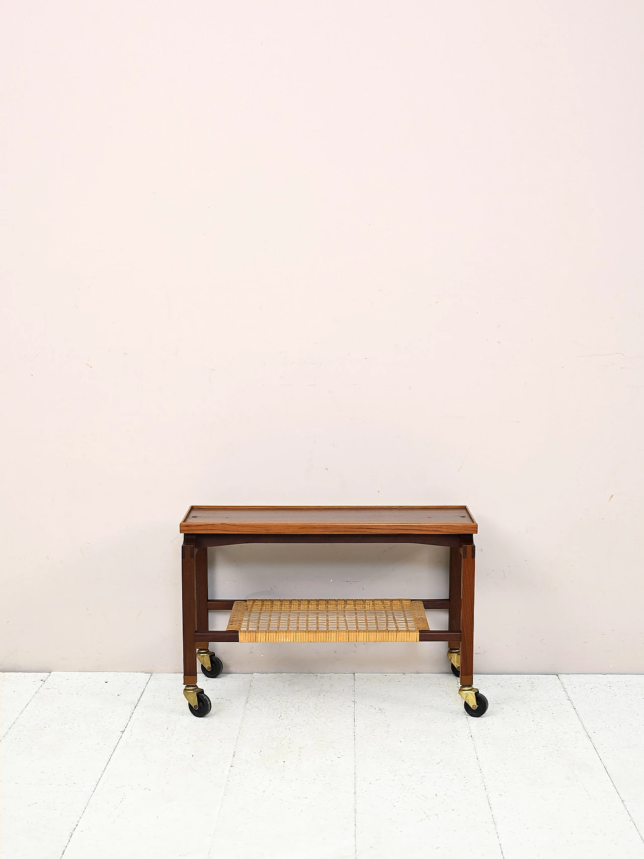 Scandinavian wood and rattan bar cart, 1960s 2