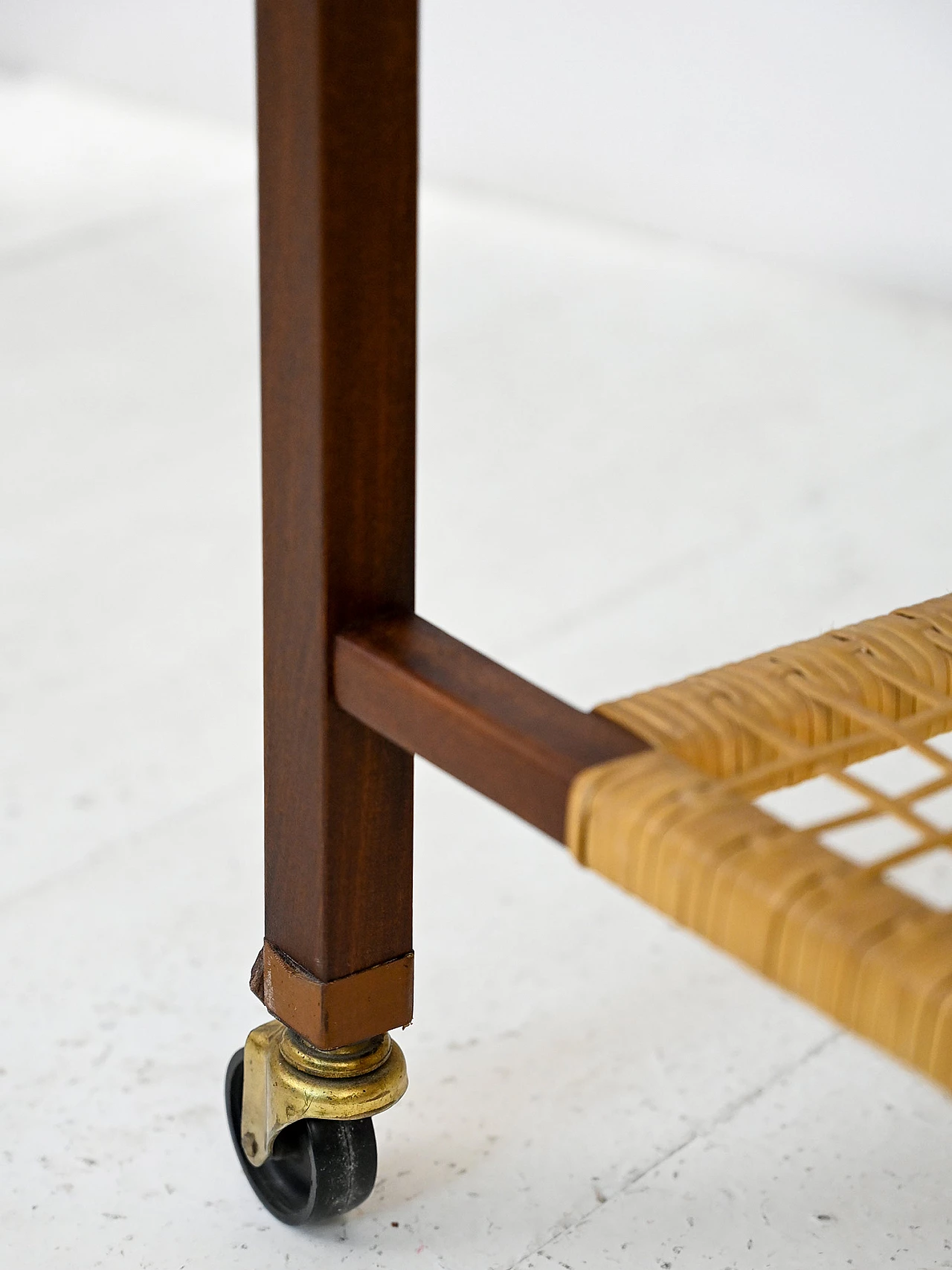 Scandinavian wood and rattan bar cart, 1960s 6