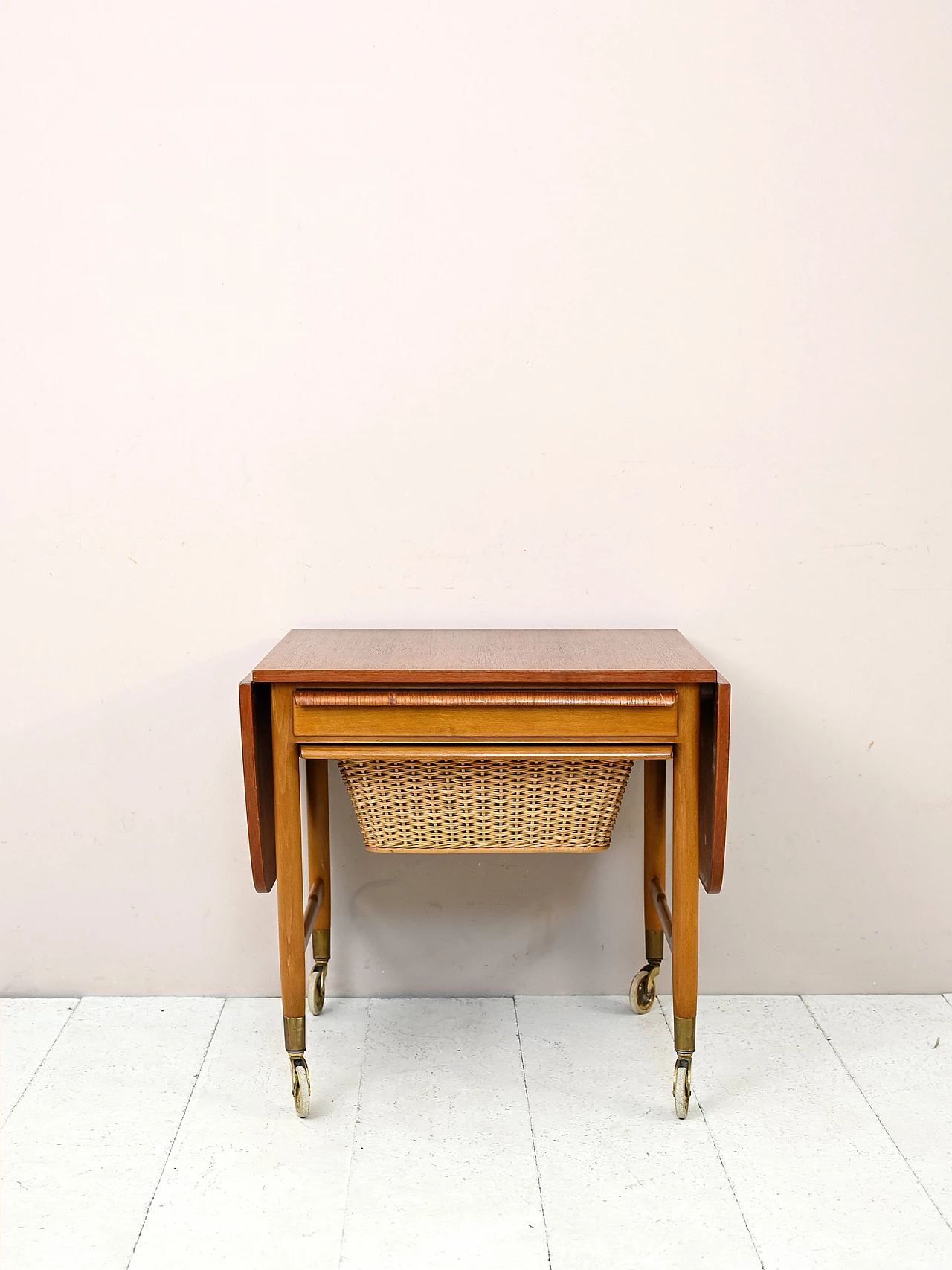 Teak and rattan wool holder, 1960s 2