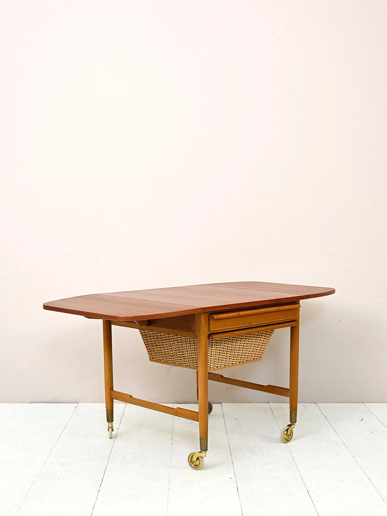 Teak and rattan wool holder, 1960s 5