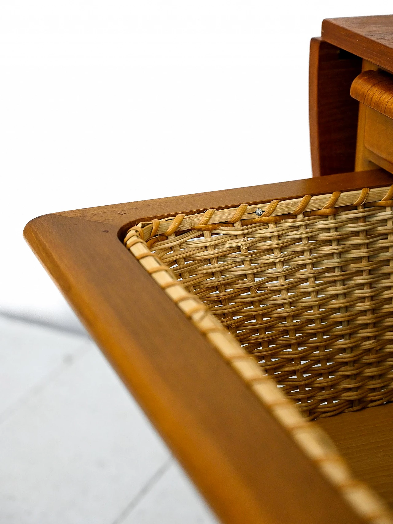 Teak and rattan wool holder, 1960s 12