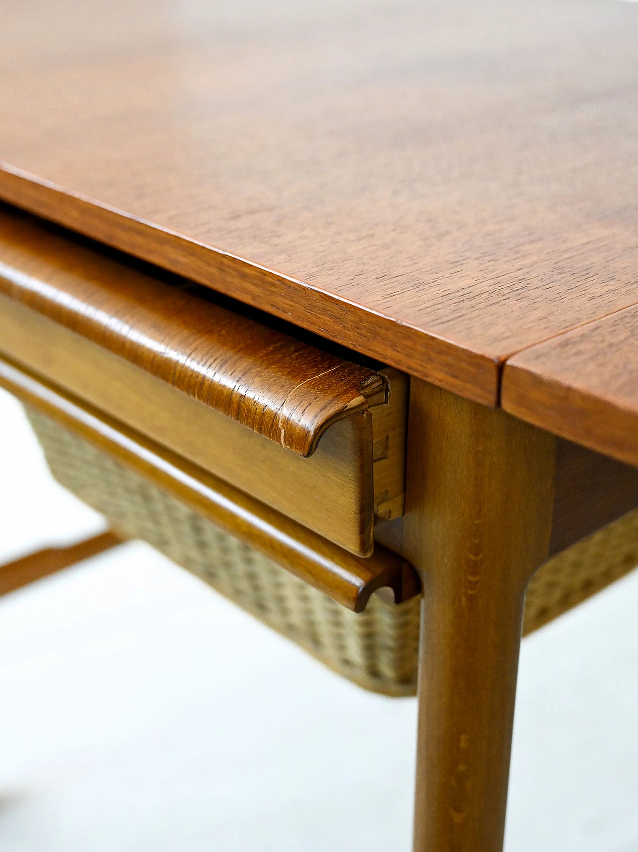 Teak and rattan wool holder, 1960s 14