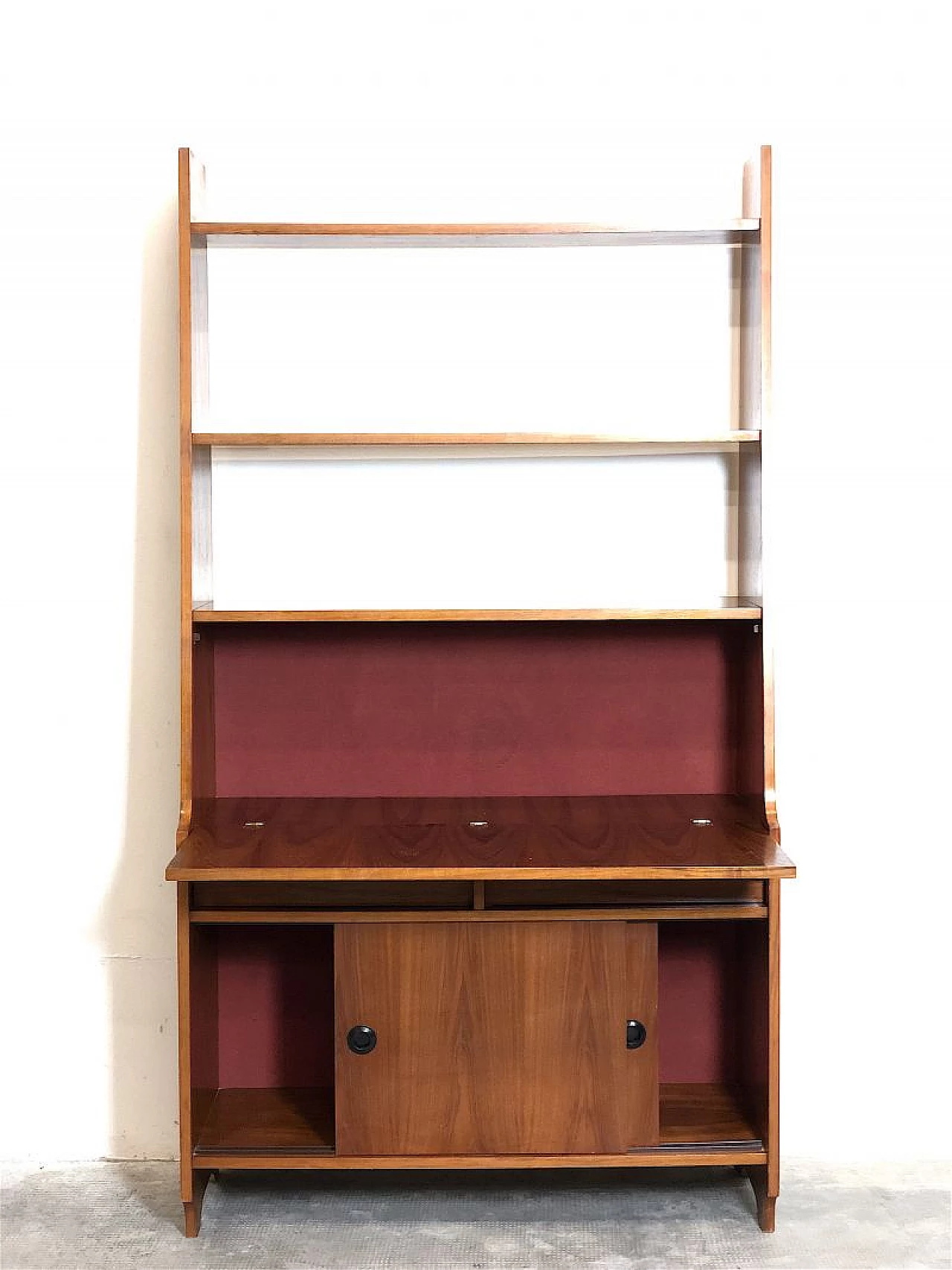 Teak veneered solid wood bookcase with desk, 1960s 4