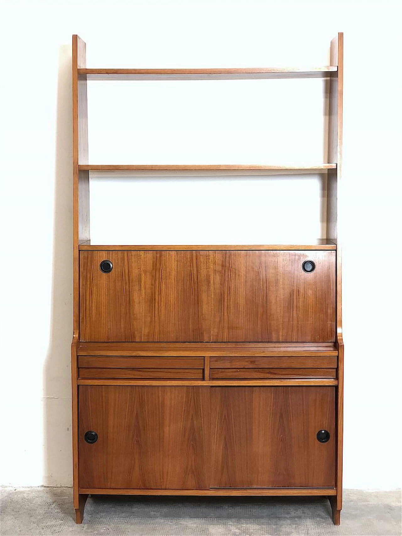 Teak veneered solid wood bookcase with desk, 1960s 5