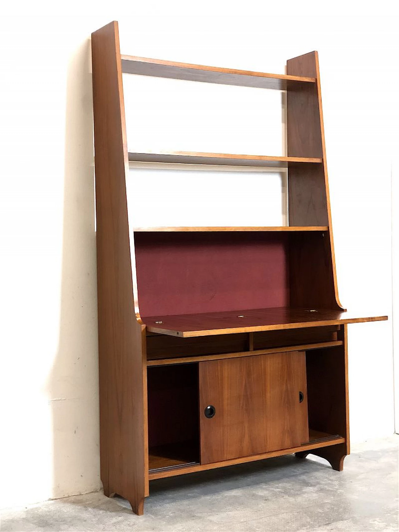 Teak veneered solid wood bookcase with desk, 1960s 6