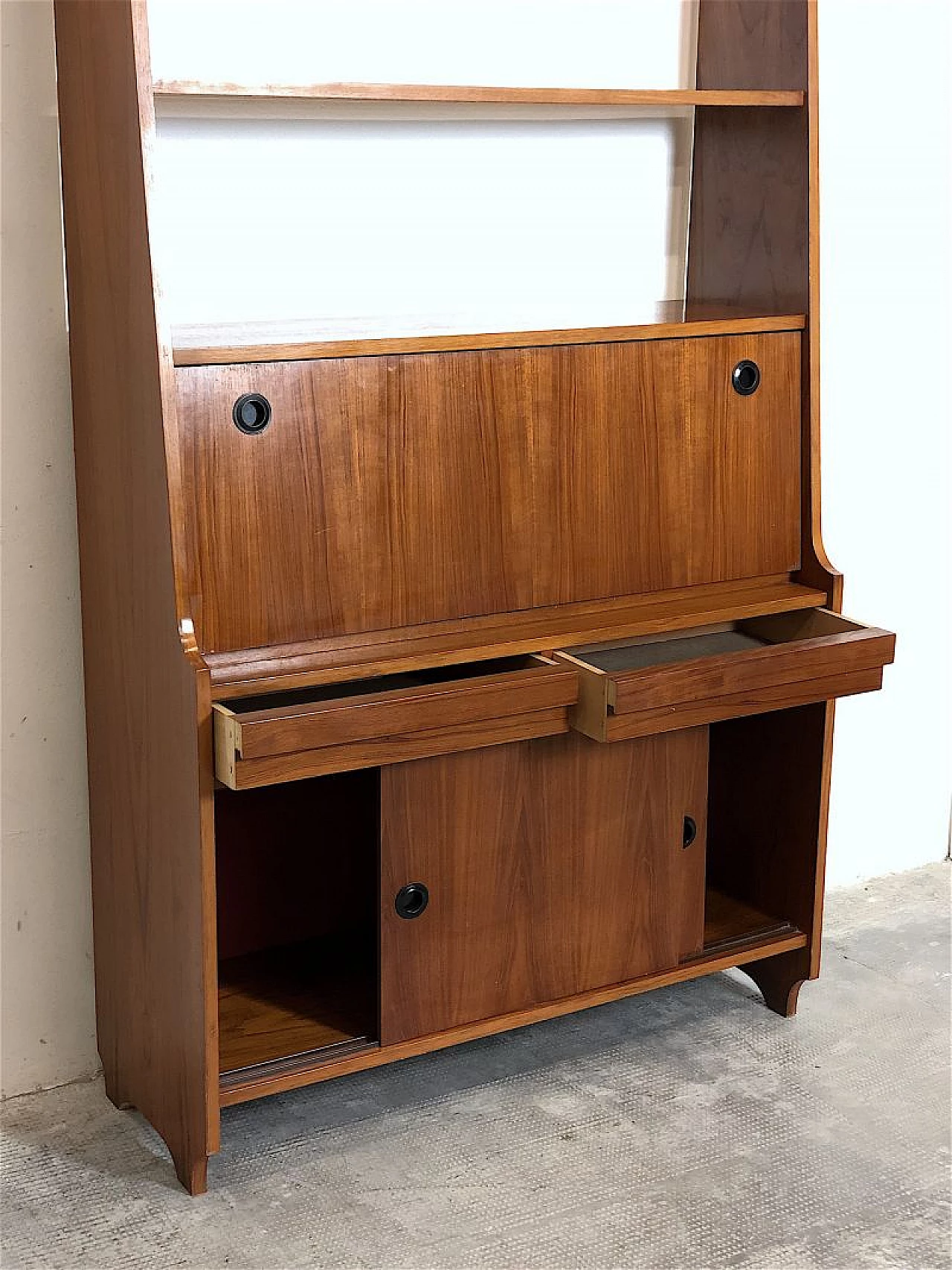 Teak veneered solid wood bookcase with desk, 1960s 7