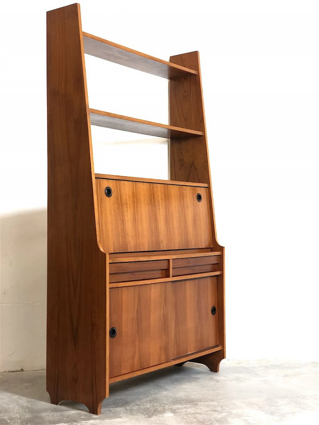Teak veneered solid wood bookcase with desk, 1960s 8