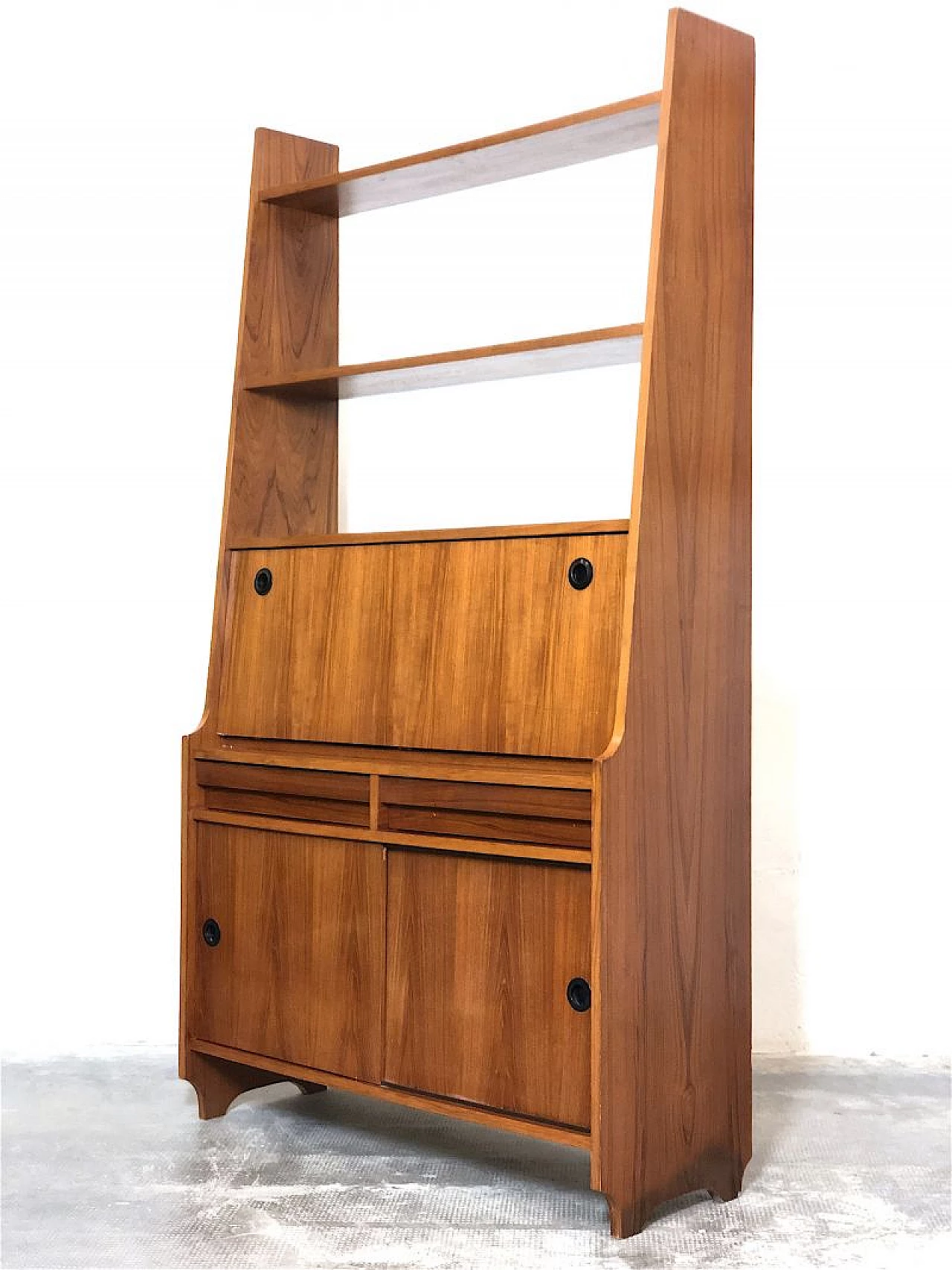 Teak veneered solid wood bookcase with desk, 1960s 9