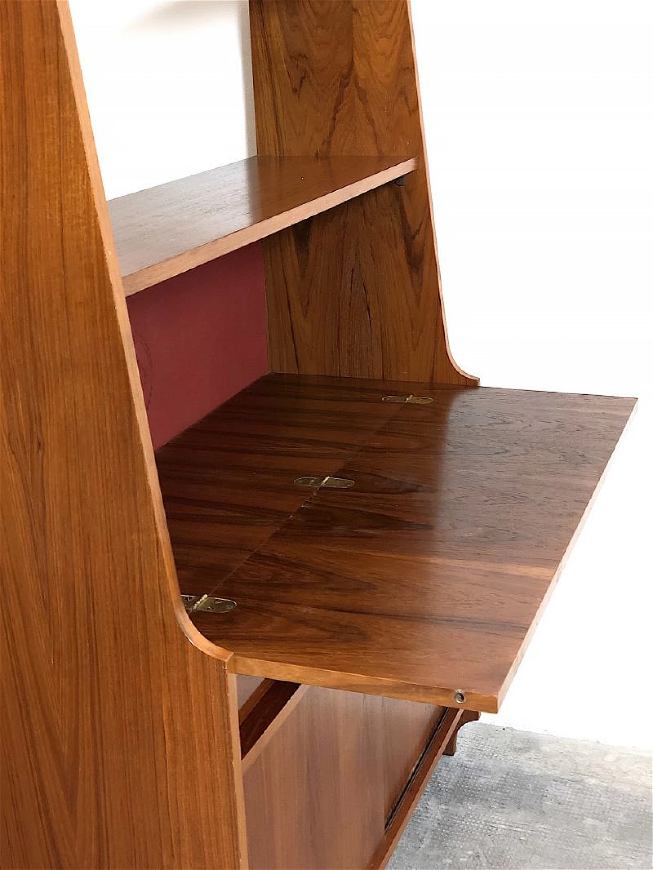 Teak veneered solid wood bookcase with desk, 1960s 11