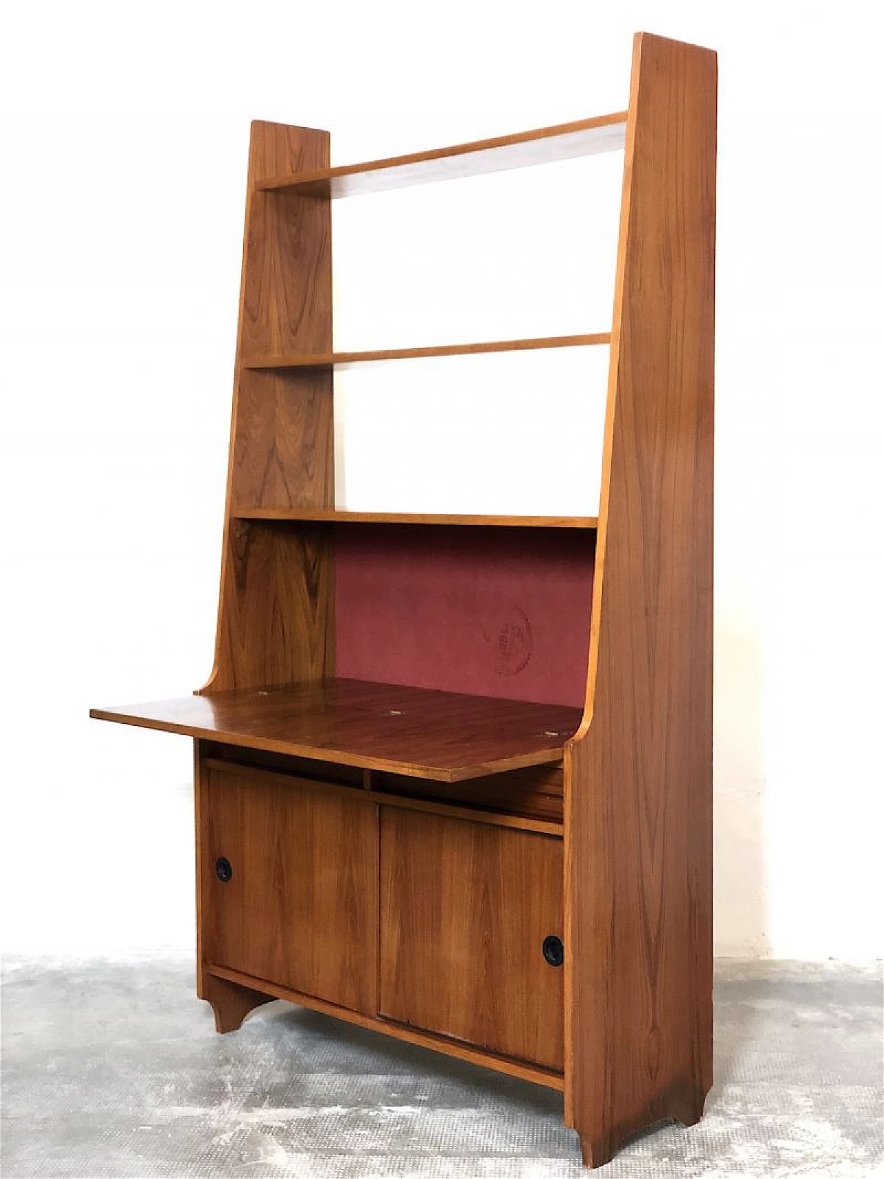 Teak veneered solid wood bookcase with desk, 1960s 15