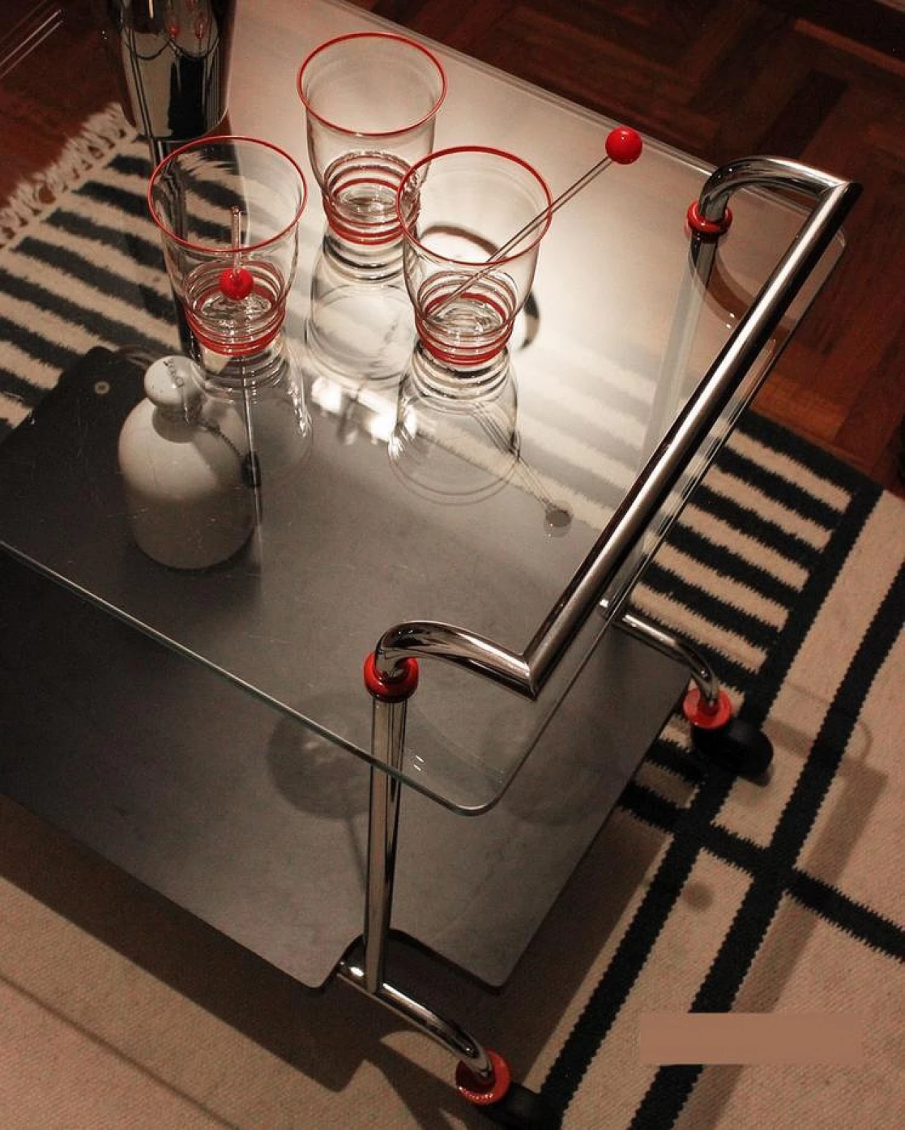 Crystal and steel bar trolley with red details by Casprini, 1980s 1