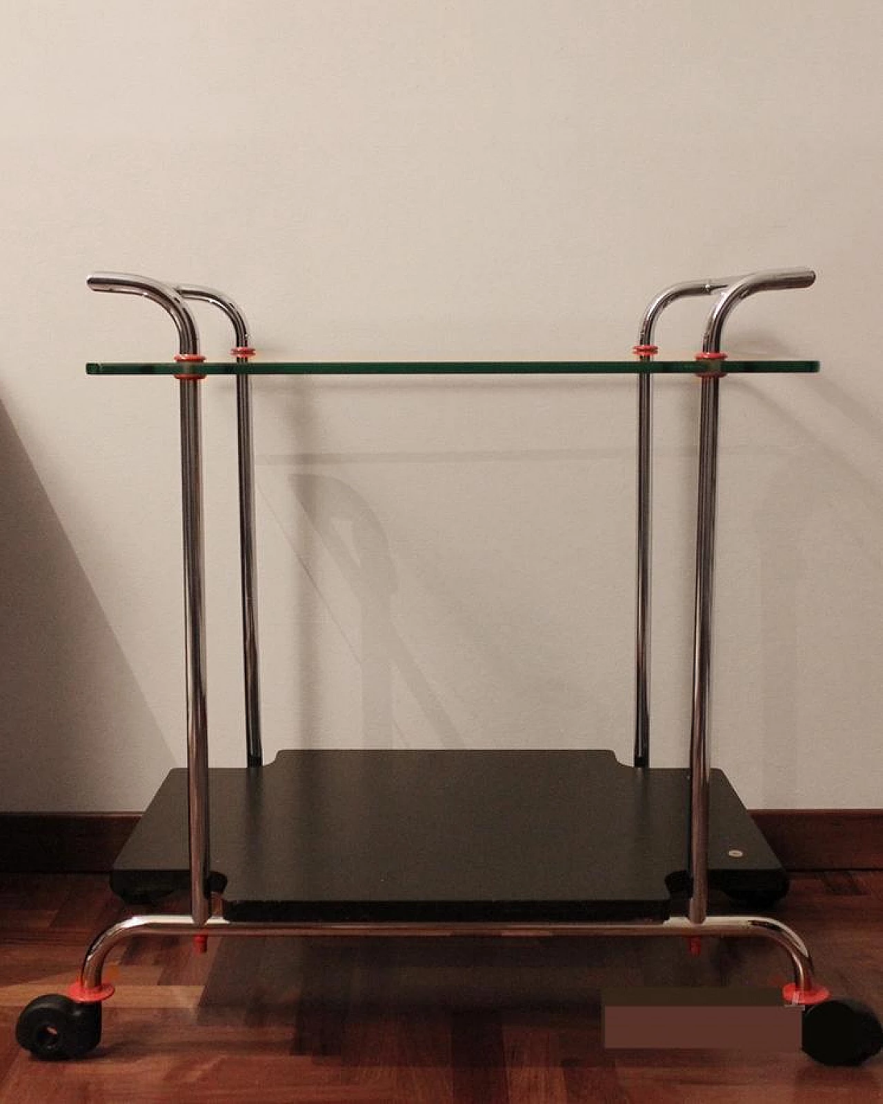 Crystal and steel bar trolley with red details by Casprini, 1980s 5