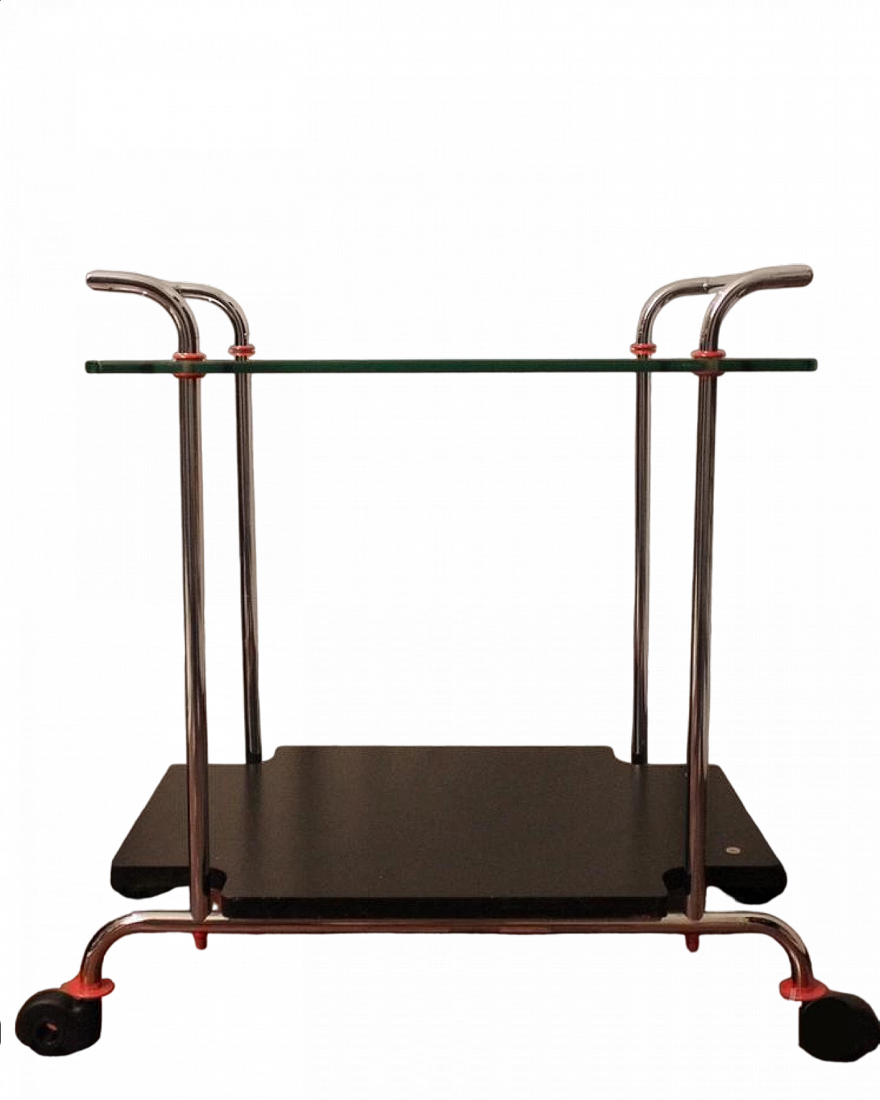Crystal and steel bar trolley with red details by Casprini, 1980s 6