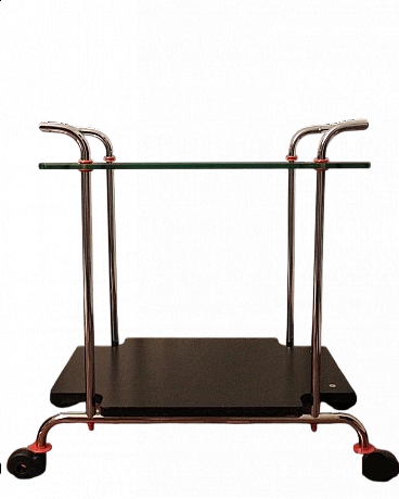 Crystal and steel bar trolley with red details by Casprini, 1980s