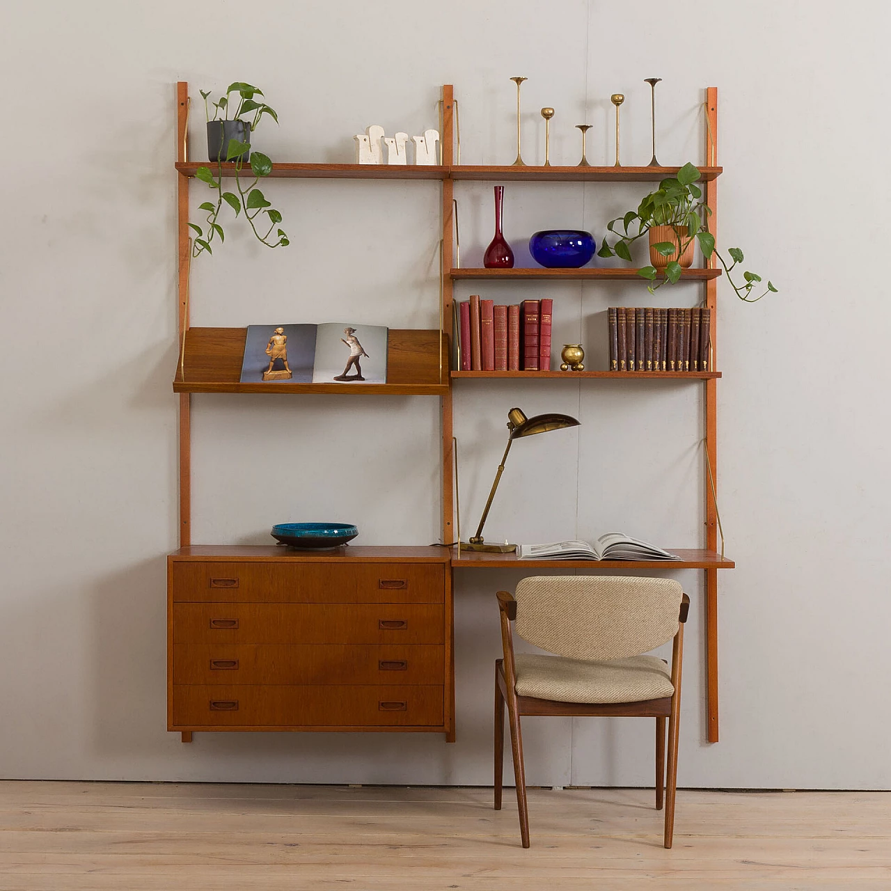 Hanging bookcase with desk in the style of Preben Sorensen, 1960s 1