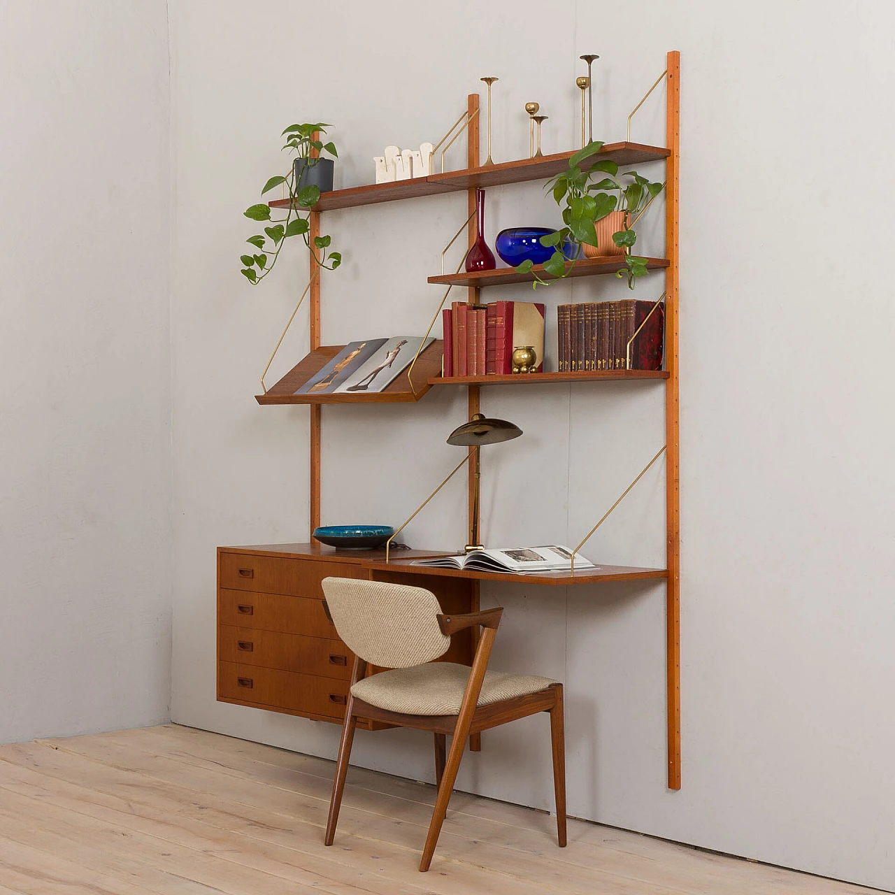 Hanging bookcase with desk in the style of Preben Sorensen, 1960s 2