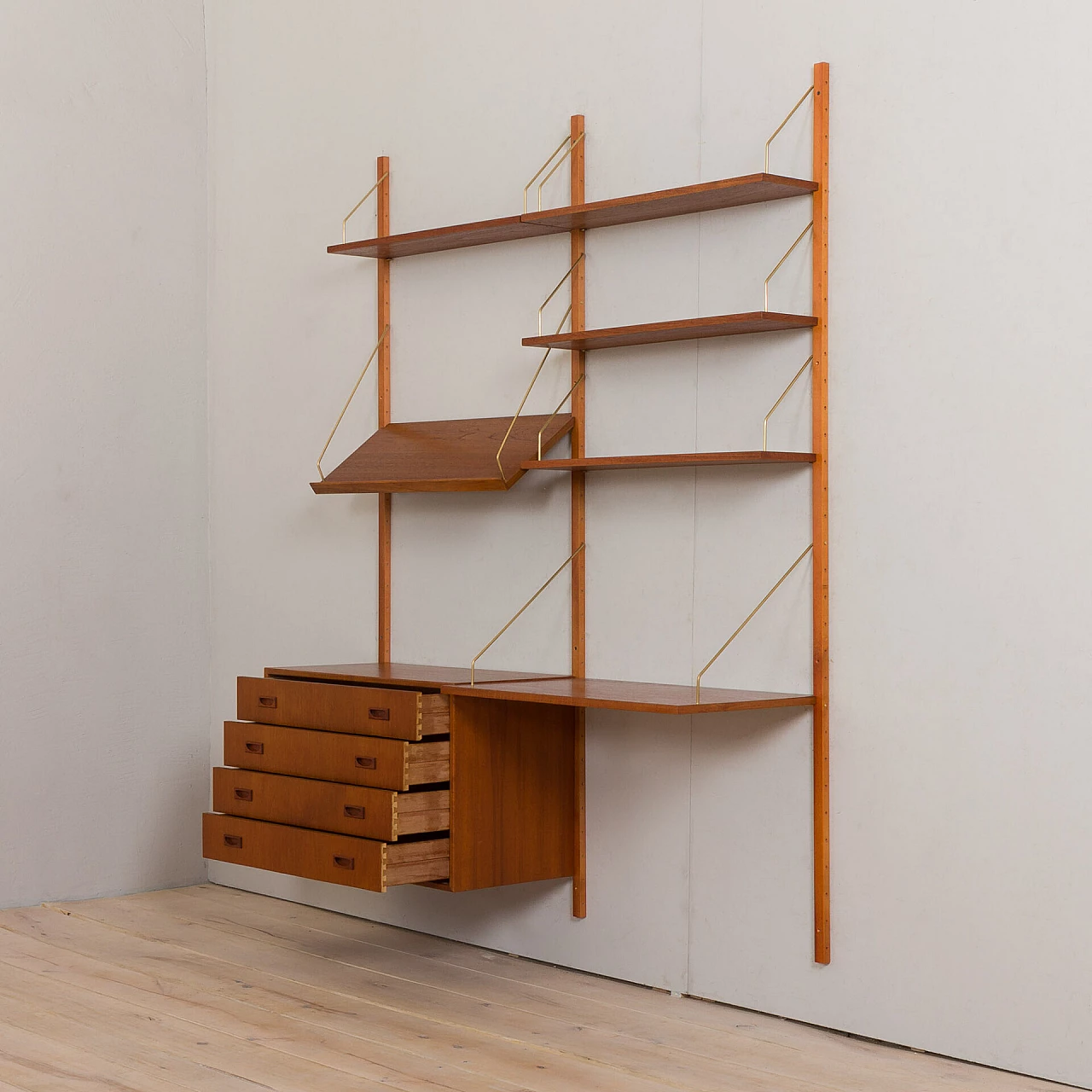 Hanging bookcase with desk in the style of Preben Sorensen, 1960s 4