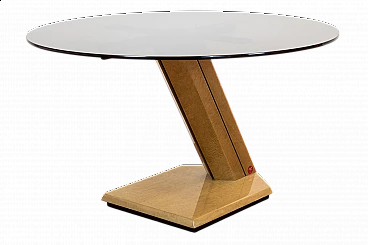 Sunny pedestal table in wood and glass by Giovanni Offredi for Saporiti, 1970s
