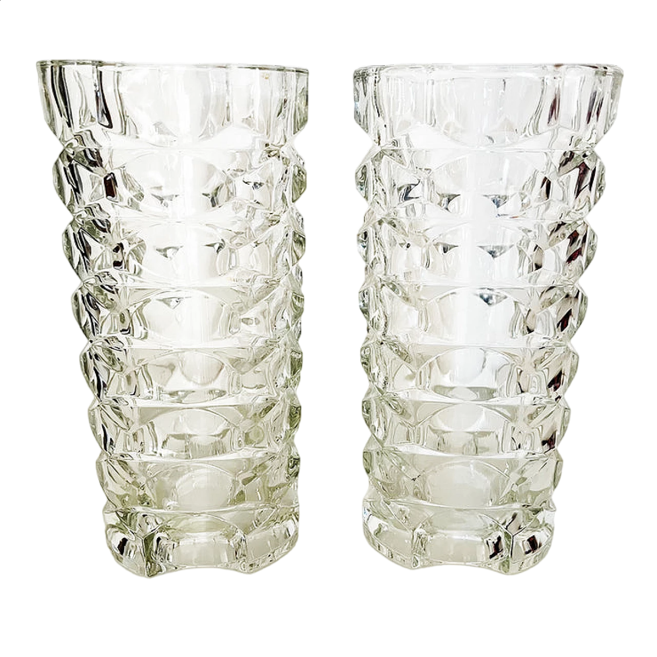 Pair of Art Deco faceted crystal vases, 1940s 5