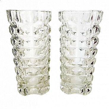 Pair of Art Deco faceted crystal vases, 1940s