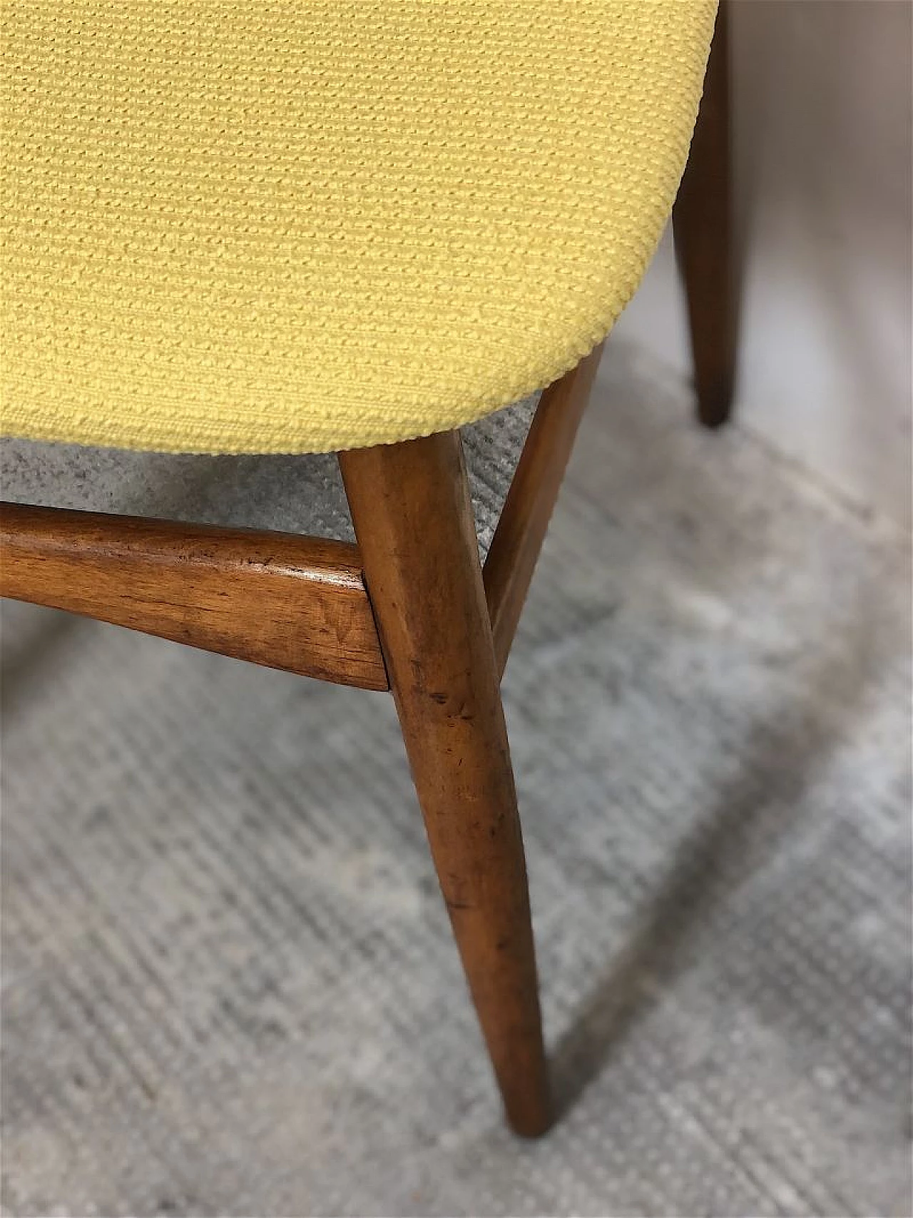 4 Chairs in beech and yellow fabric, 1960s 9